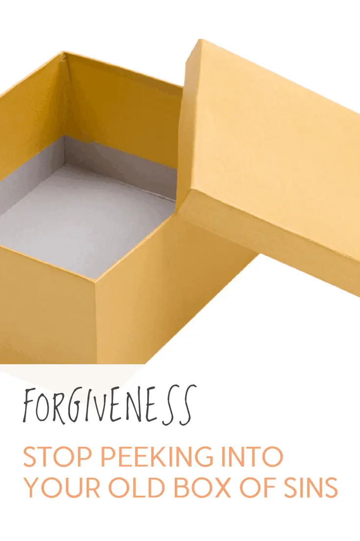 Picture of empty yellow box with lid leaning against it with text forgiveness stop peeking into your old box of sins for post forgiveness: stop peeking into your box of old sins