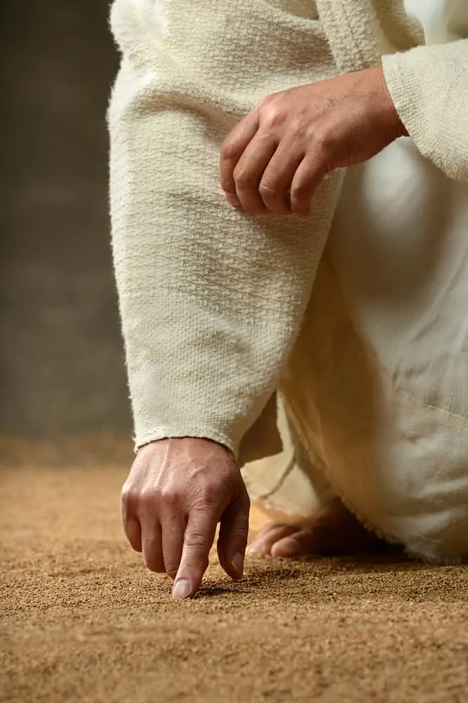 Picture of Jesus using his Finger to write in the Sand for post Relationship not religion my testimony of faith in Christ