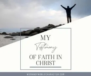 AN image of someone standing on top of rocks with their arms open towards the sky with an overlay of text that says, "Relationship Not Religion_ My Testimony of Faith in Christ"