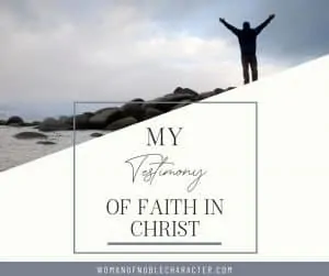 AN image of someone standing on top of rocks with their arms open towards the sky with an overlay of text that says, "Relationship Not Religion_ My Testimony of Faith in Christ"