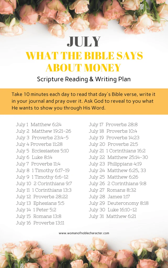 JULY What the Bible Says About Money Scripture Reading & Writing Plan - PDF