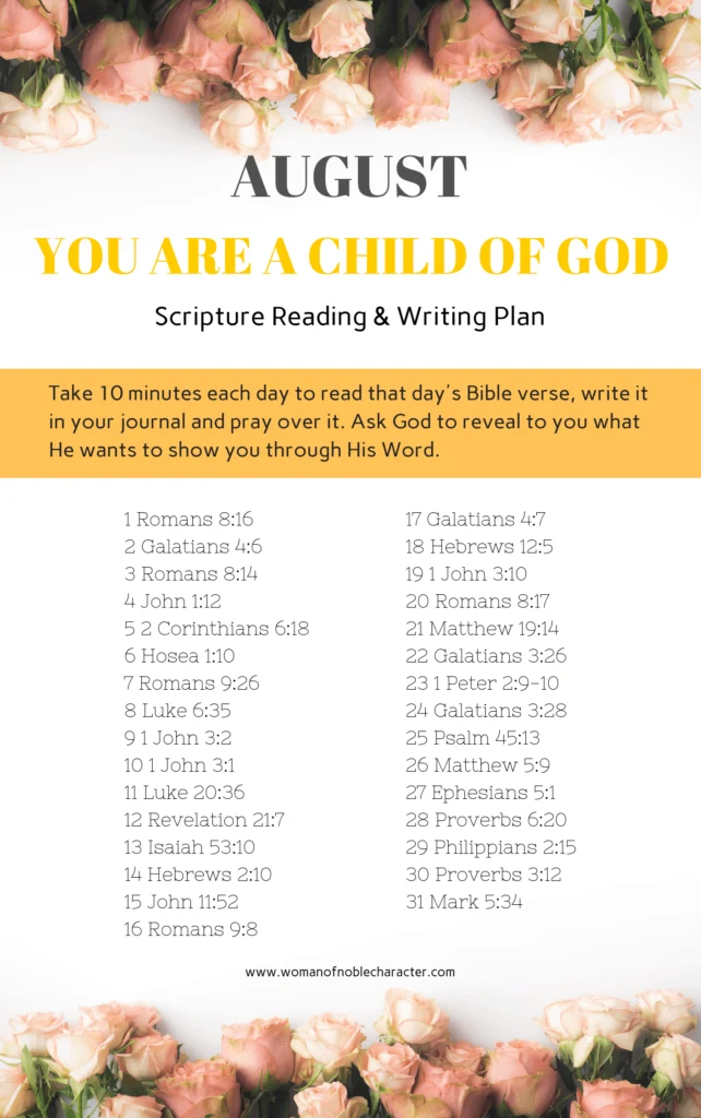 August Bible reading/writing plans You are a child of God