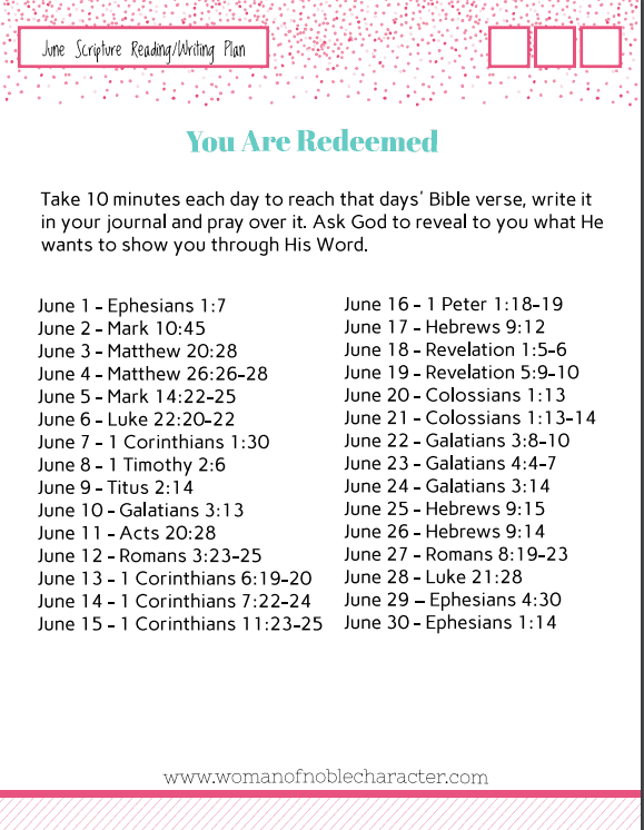 June Bible reading/writing plan 