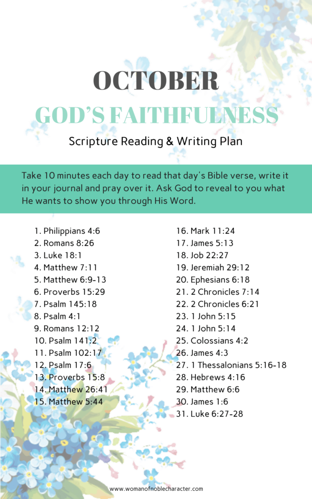 October Bible Reading Writing Plan God's faithfullness