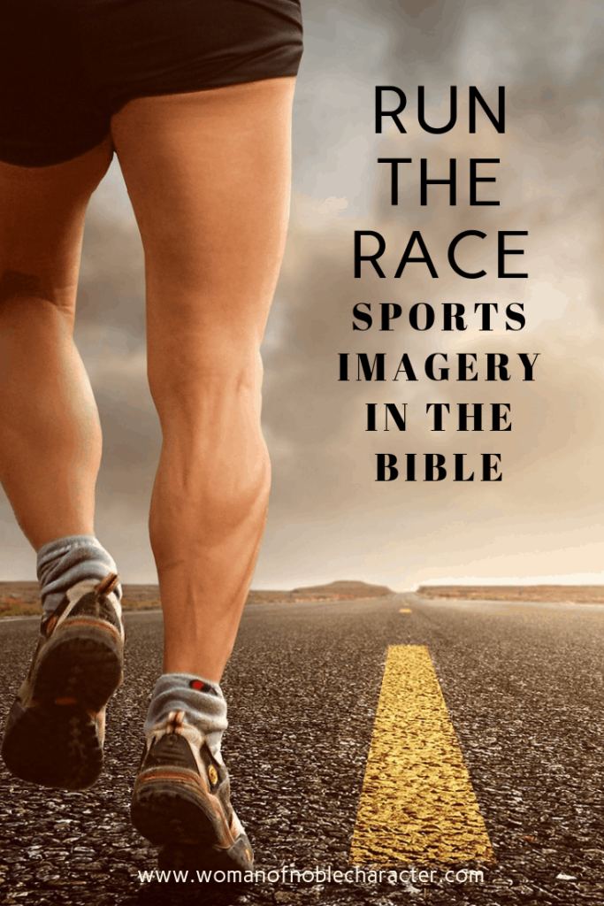 Picture of man running down the road with text run the race sports imagery in the Bible for post Run the race: sports imagery in the Bible