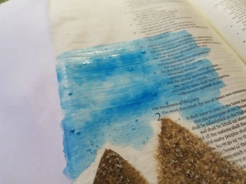 Bible Journaling Watercolor salt technique Isaiah 2:3 mountains