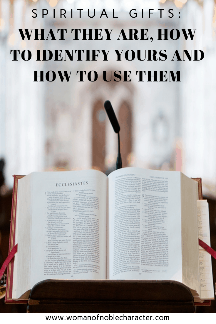 Picture of open Bible on pulpit with text Spiritual Gifts: what they are, how to identify yours and how to use them for post Spiritual Gifts: what they are, identifying and using yours