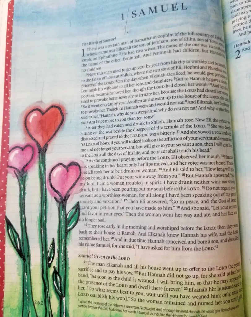 heart flowers for Bible journaling