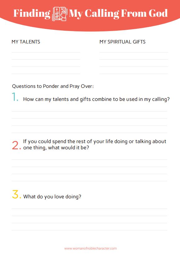image of a worksheet for the post Finding my calling worksheet