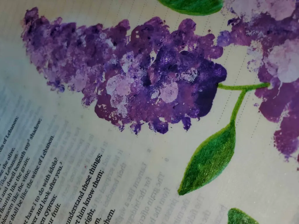 painting lilacs with q-tips Bible journaling with household items