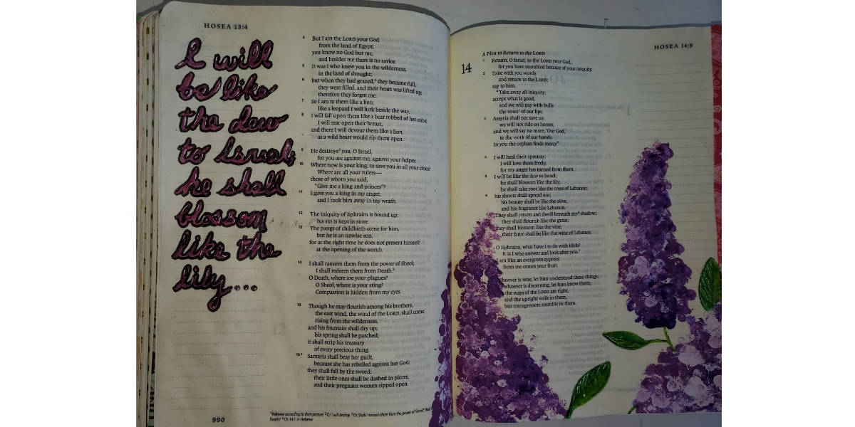 Bible journaling Hosea painting lilacs