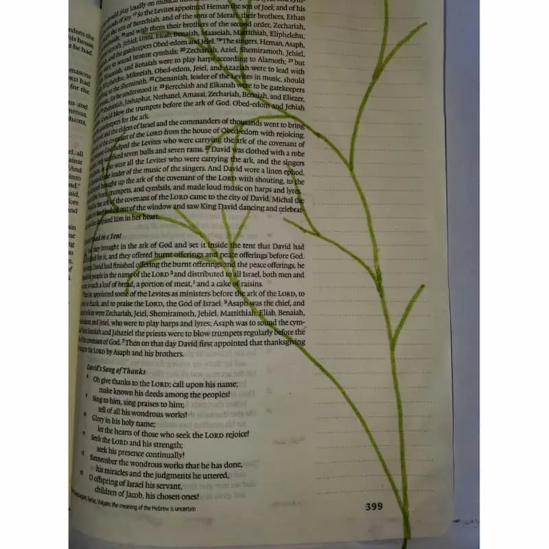 Bible journaling with household objects wildflower stems