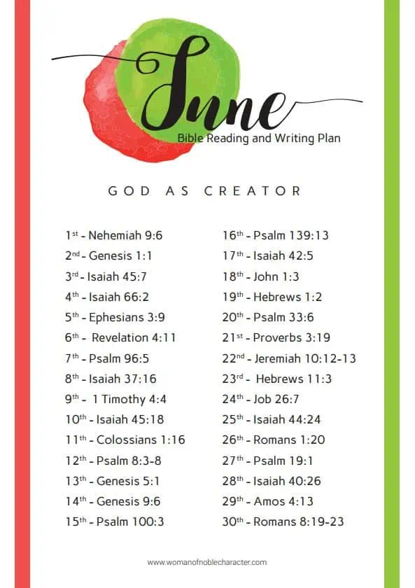 June 2019 Bible reading writing plan