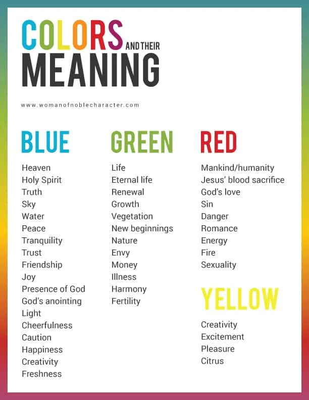 infographic image for Colors and their meanings for Bible journaling