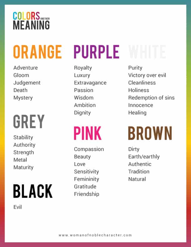 infographic image for Colors and their meanings for Bible journaling