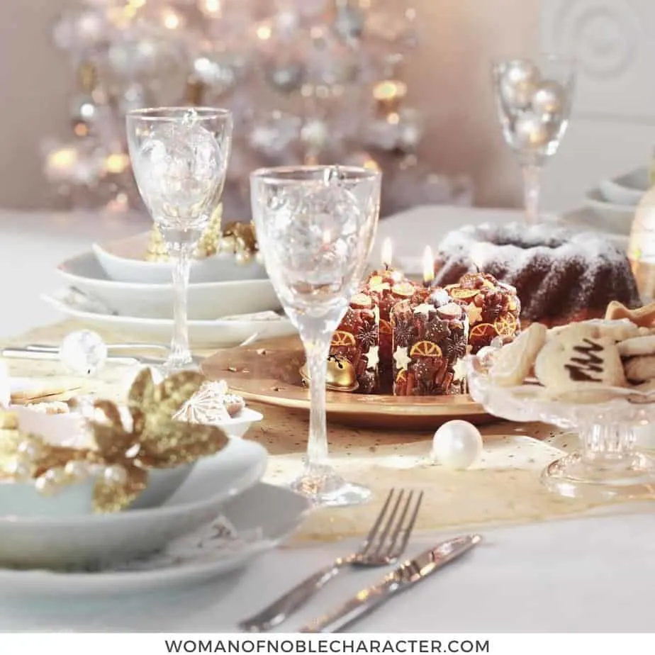 image of beautiful table set for Christmas dinner for the post Beautiful Free Christmas Table Printables to Rock Your Holiday Table