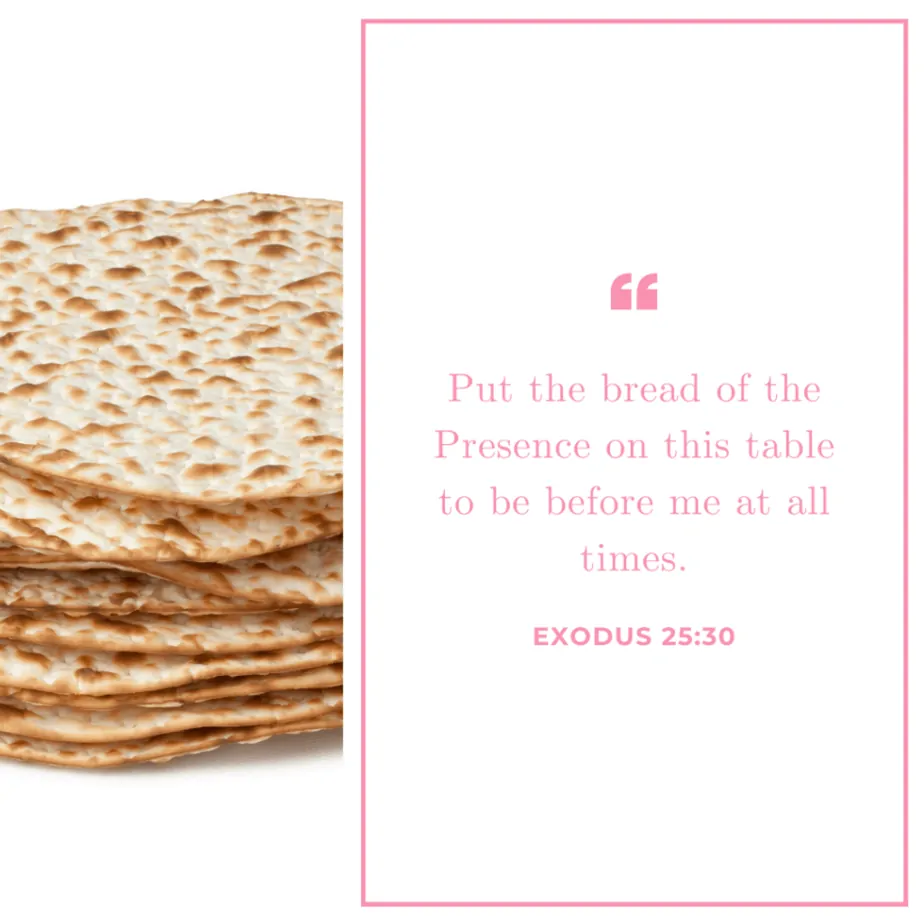 An image of a stack of matzo and Exodus 25:30  for the post on Bread in the Bible