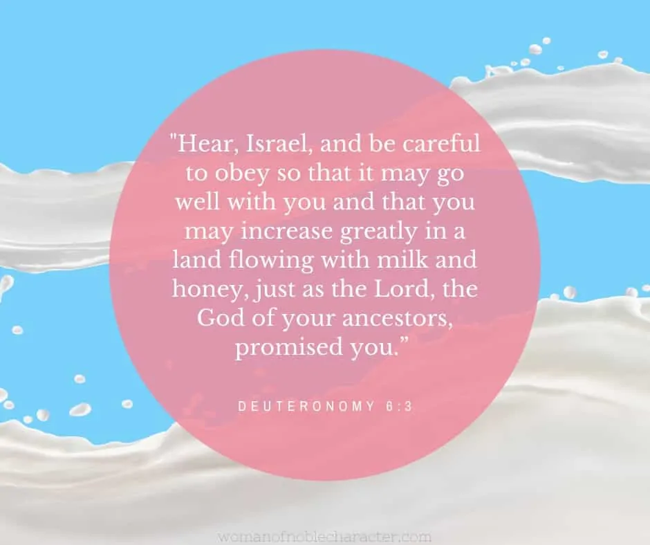 An image of flowing milk against a light blue background with Deuteronomy 6:3 quoted 