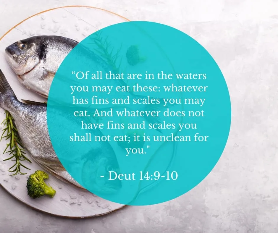 image of 2 fish on a plate with broccoli and Deuteronomy 4:9-10 quoted