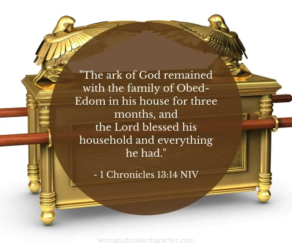 An image of the ark of the covenant with 1 Chronicles 13:14 quoted