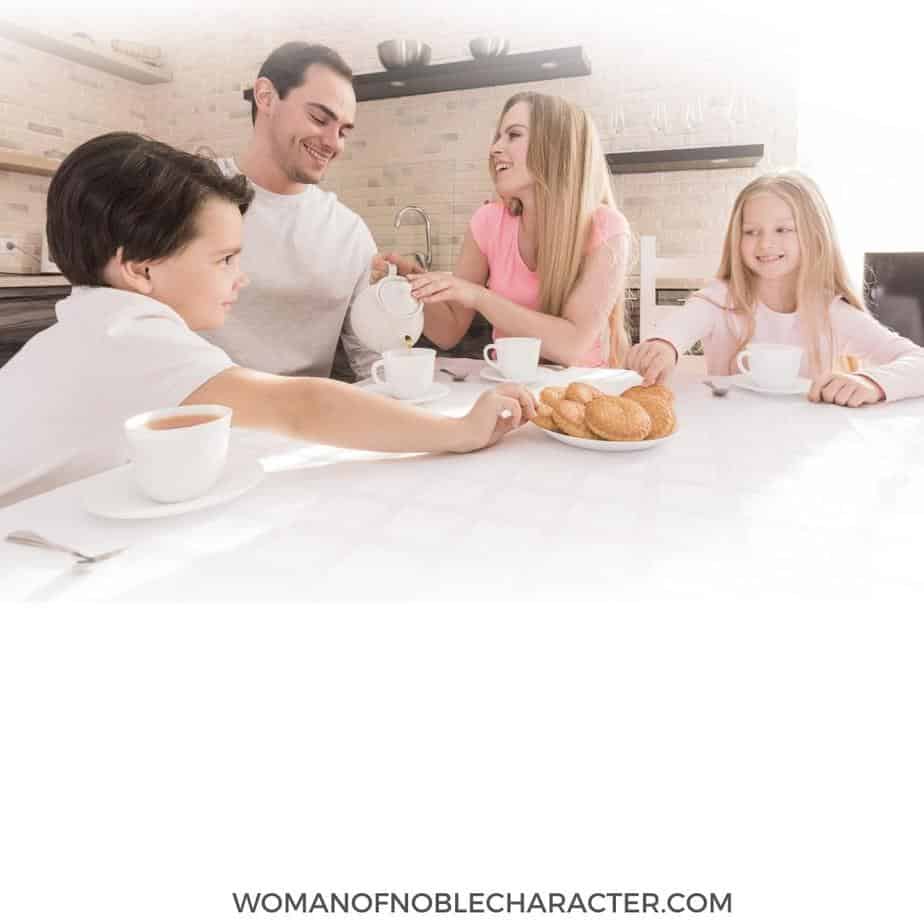 image of parents and children sharing a meal for the post 12 Surprising Benefits Of Family Mealtimes
