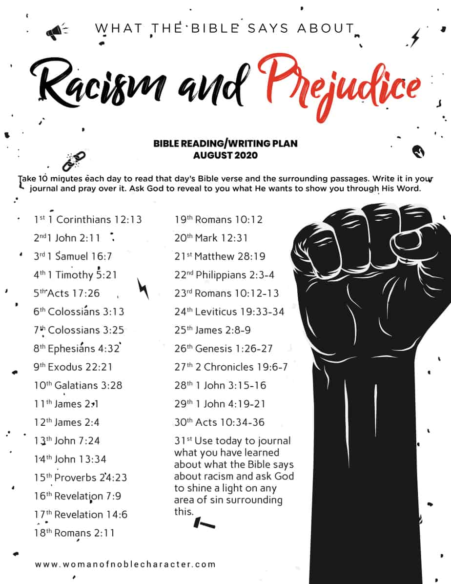 what the Bible says about racism and prejudice August 2020 Bible reading plan