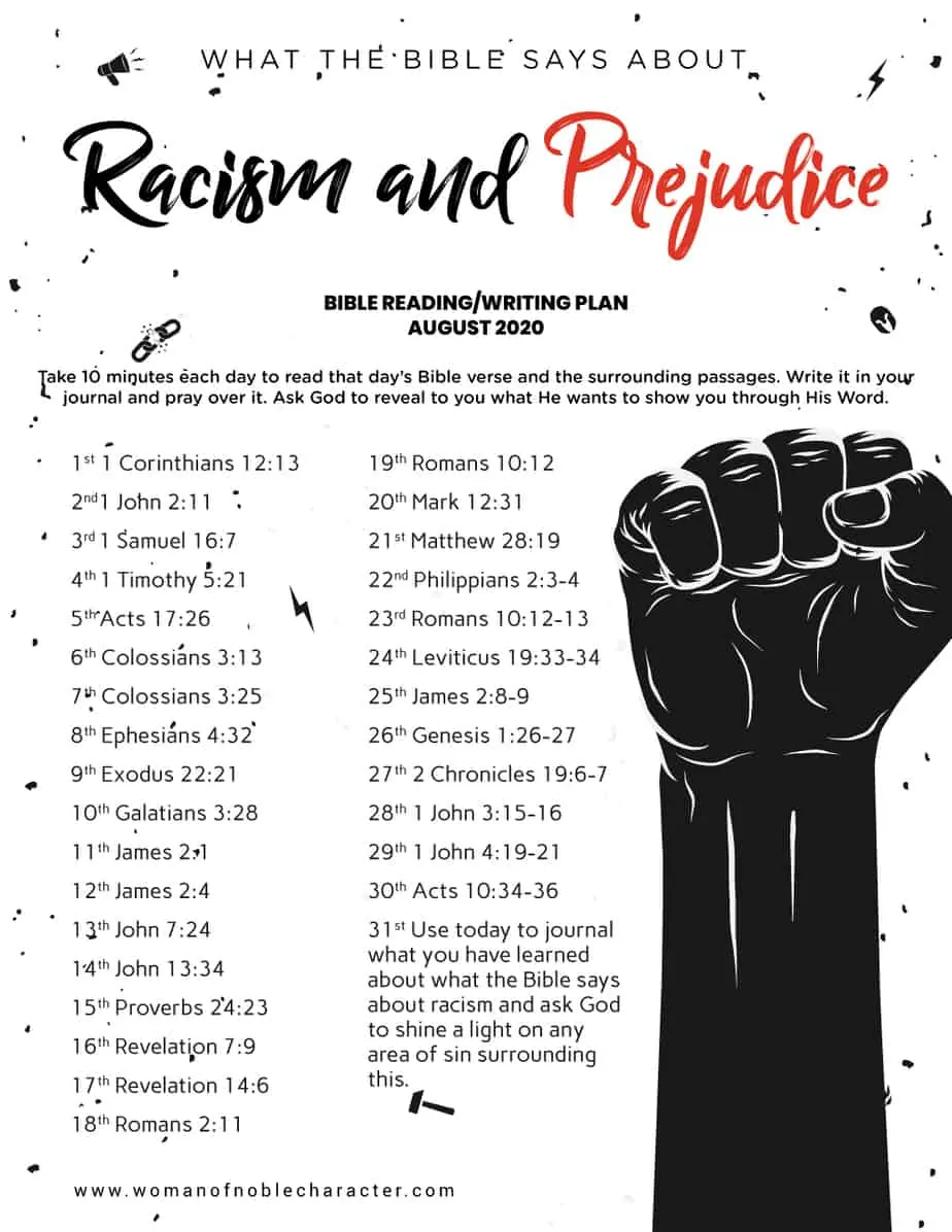 what the Bible says about racism and prejudice August 2020 Bible reading plan