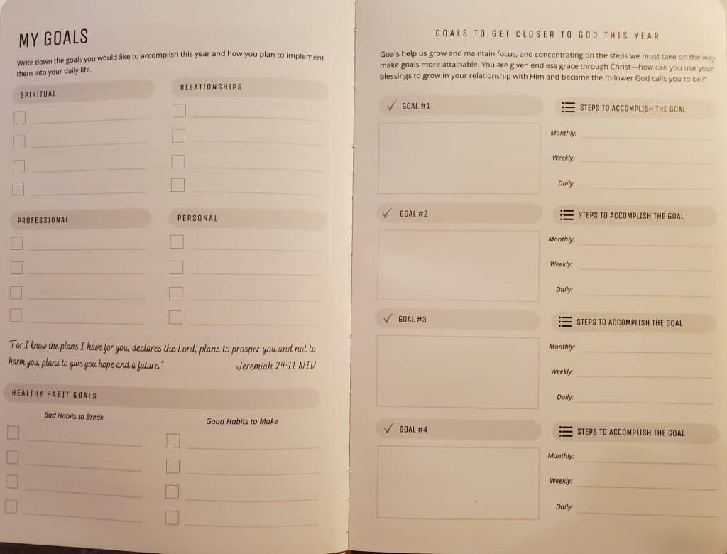 image of goal page from faith planner