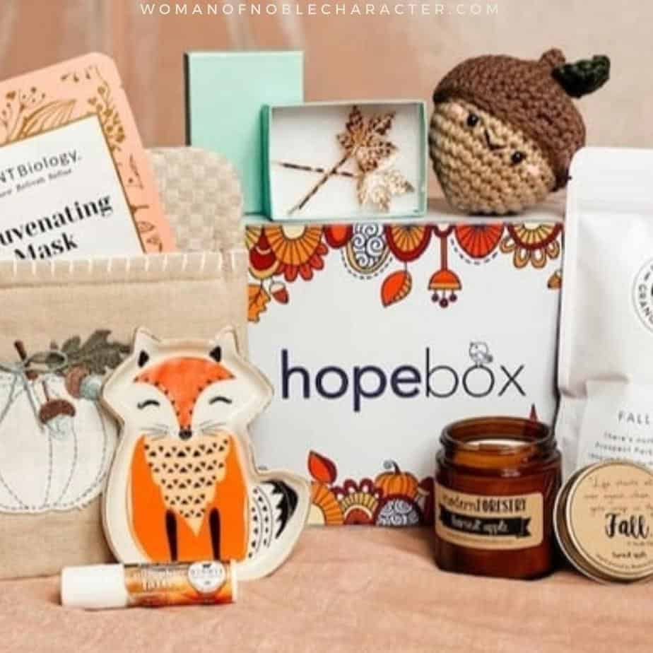 image of contents of hopebox subscription box for the post The Best Christian Subscription Boxes to Grow in Faith
