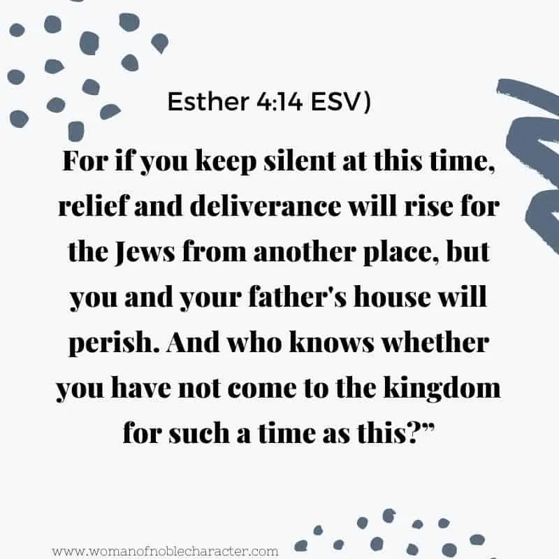 image of Bible verse Esther 4:14 for the post 9 Impactful Lessons We Can Learn From The Book Of Esther in the Bible