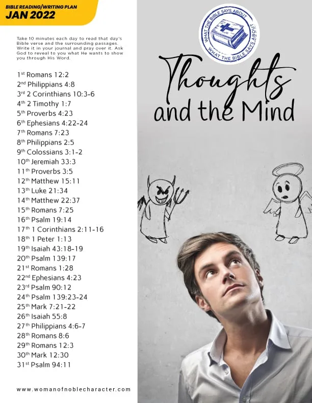 image of man looking overhead with the text what the Bible says about thoughts and the mind and Bible verses about same