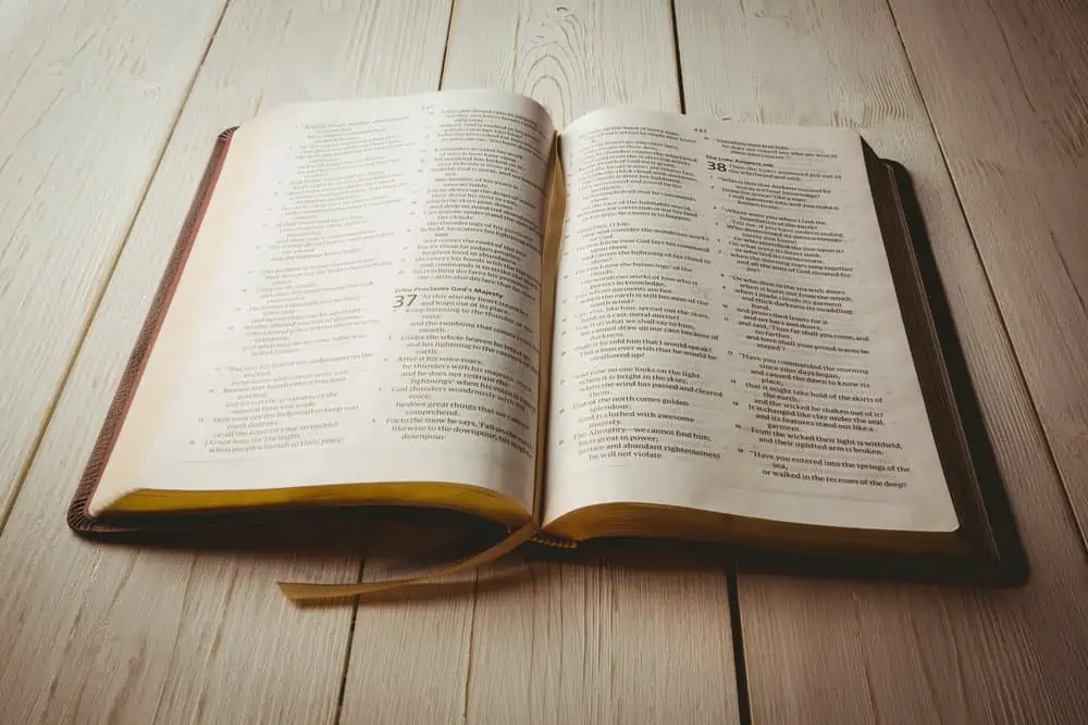 image of an open bible on a table