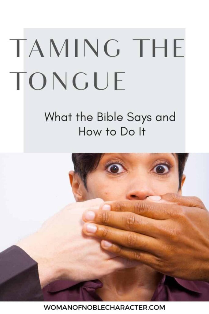 image of woman with hands covering her mouth links to the post what the bible says about taming the tongue