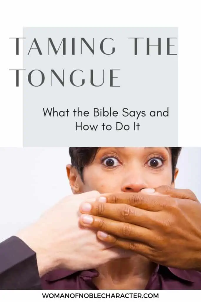 image of woman with hands covering her mouth links to the post what the bible says about taming the tongue