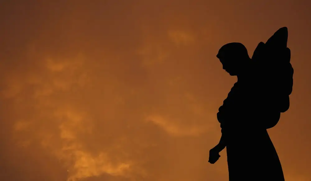 image of Silhouette of a Statue of an Angel with Storm Clouds for the post angel of the Lord