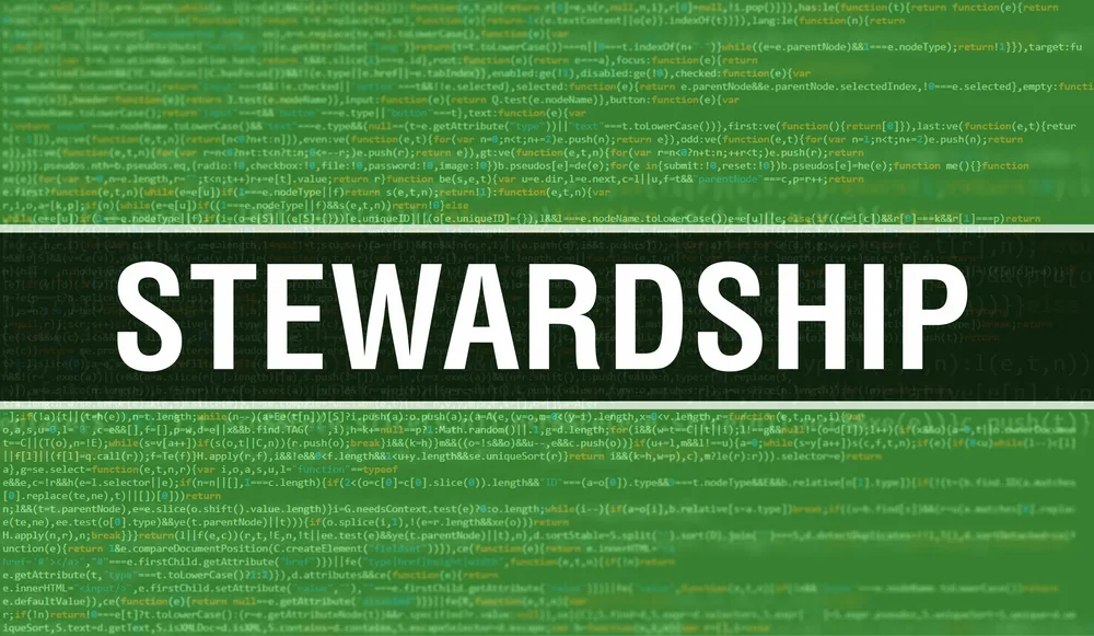 Stewardship with Abstract Technology Binary code Background.Digital binary data and Secure Data Concept. Software for the post on stewardship in the Bible