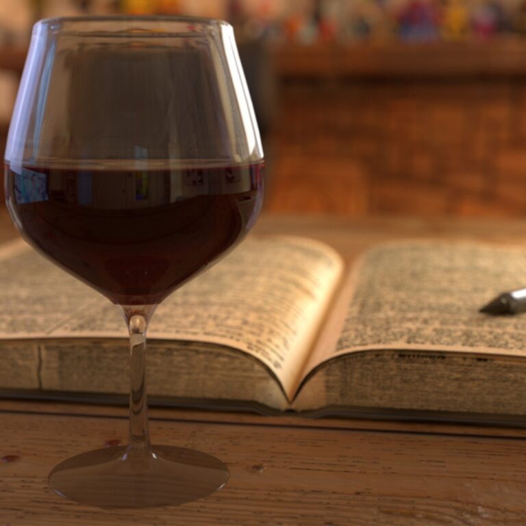 image of red wine in glass in front of book for the post Wine in the Bible: A Deep Dive Into This Biblical Drink